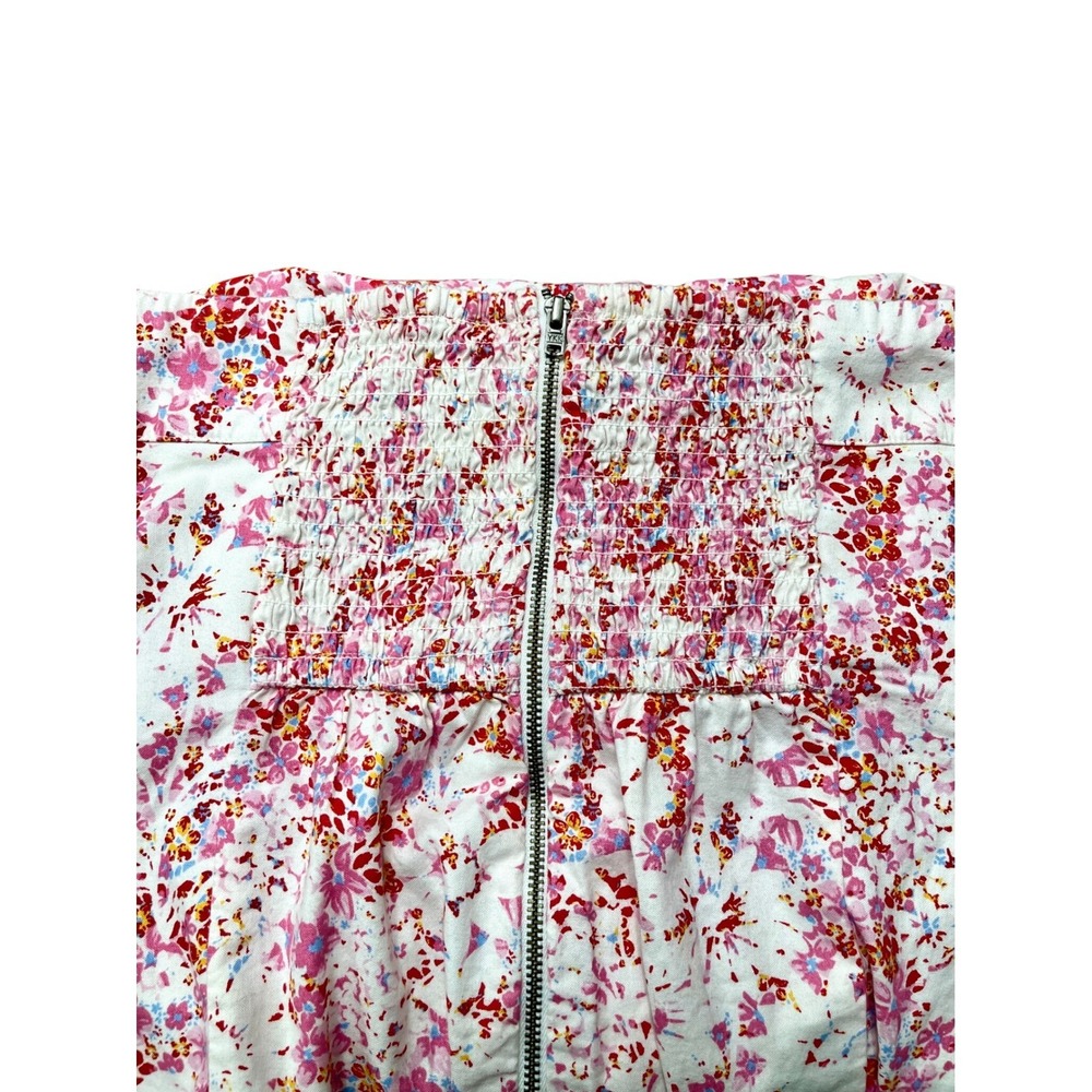 New Free People Strapless Floral Button Front Mini Dress Pink Red XL - Picture 8 of 14